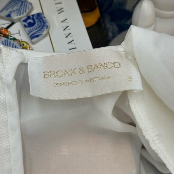 🆕 BRONX & BANCO 🧿 NWOT Geisha Blanc Feather-Trim Maxi Dress, White - Sz S US 4 - Picture 13 of 14